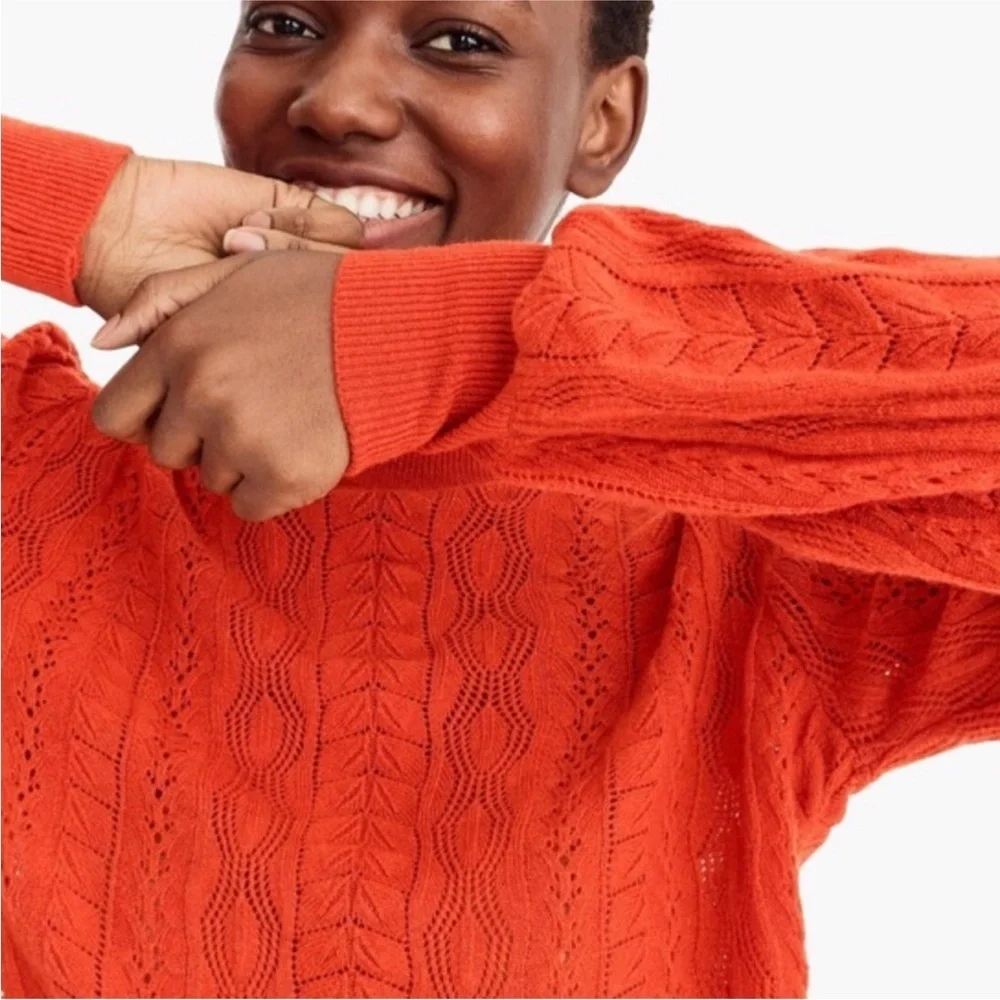 J.Crew x Demylee Pointelle Orange Crewneck Wool Sweater